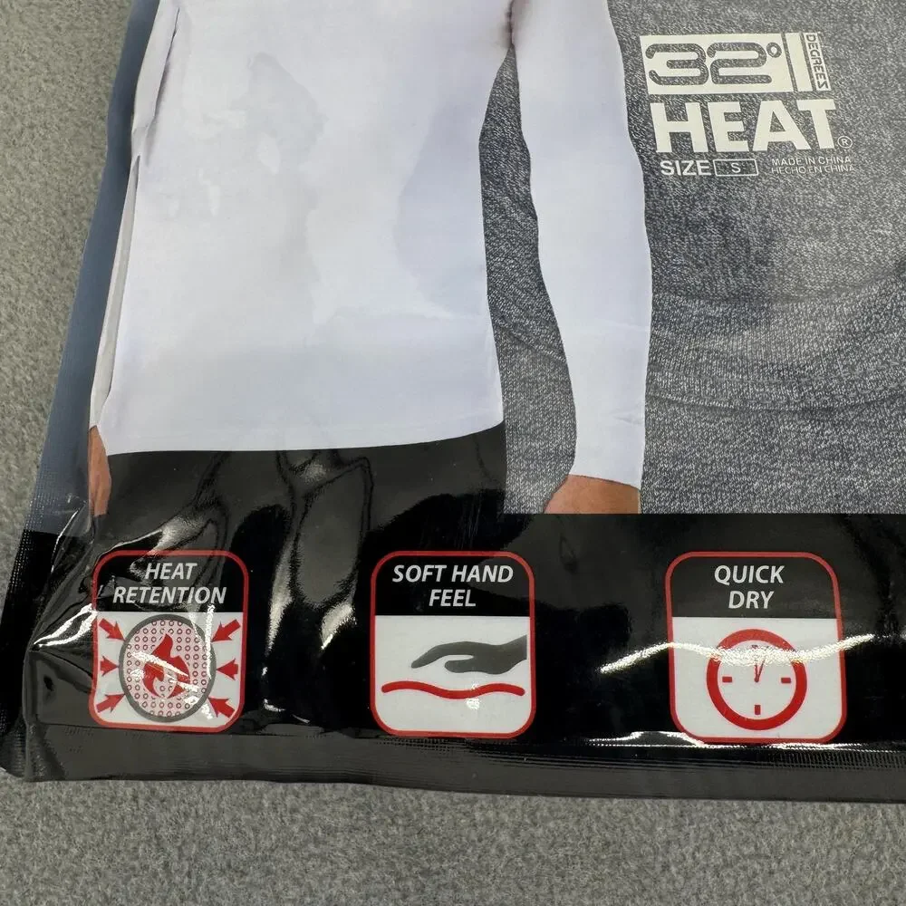 32 Degrees Heat Long Sleeve Crew Neck Thermal Shirt Mens Small 2 Pack White Navy